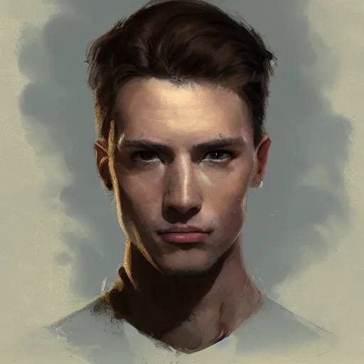 Prompt: portrait of a man by greg rutkowski, young, british features, short brown hair, wearing military fatigues of the galactic republic, star wars expanded universe, he is about 2 0 years old, highly detailed portrait, digital painting, artstation, concept art, smooth, sharp foccus ilustration, artstation hq