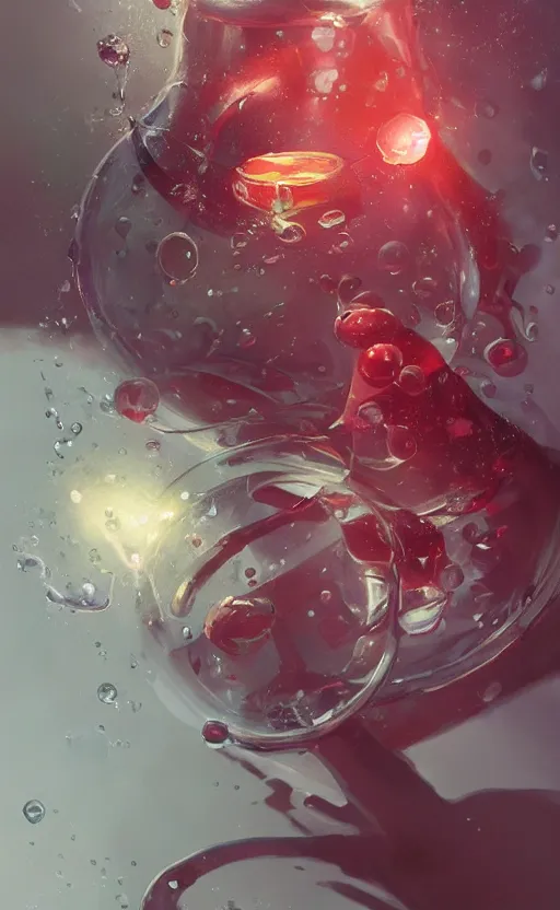 Prompt: a beautiful painting illustration of a health potion, scratched vial, bubbles, crimson, by greg rutkowski, featured on artstation, rpg item