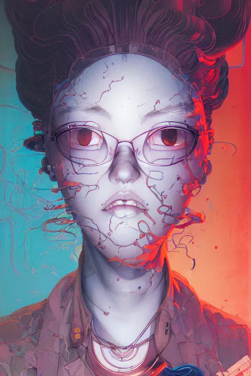 Image similar to prompt : city scavenger portrait soft light painted by james jean and katsuhiro otomo and erik jones, inspired by akira anime, smooth face feature, intricate oil painting, high detail illustration, sharp high detail, manga and anime 1 9 9 9