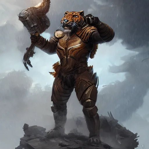 Image similar to commission portrait of a male anthro tiger wearing heavy combat armour.dramatic,character design by charles bowater,greg rutkowski,ross tran,hyperdetailed,hyperrealistic,4k,deviantart,artstation,professional photography,concept art