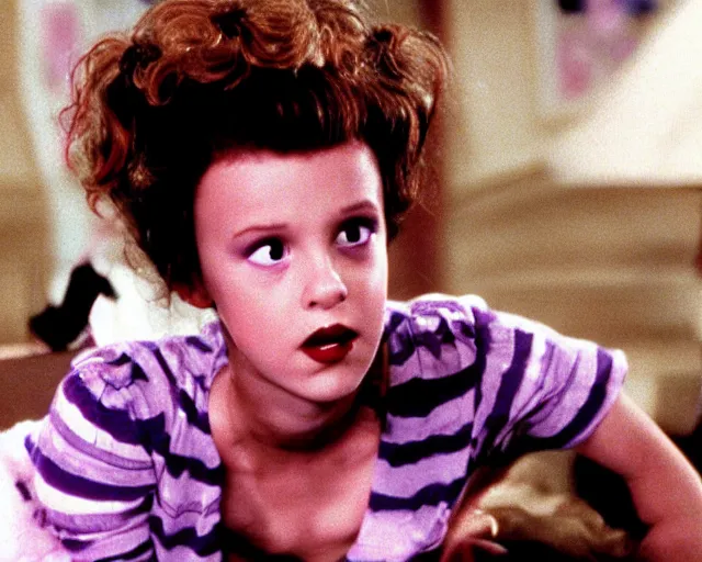 Image similar to millie bobby brown as lydia in beetlejuice, 1988, cdx