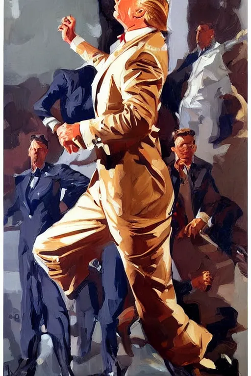 Image similar to donald trump figure painting by jc leyendecker!! phil hale!, angular, brush strokes, painterly, vintage, crisp