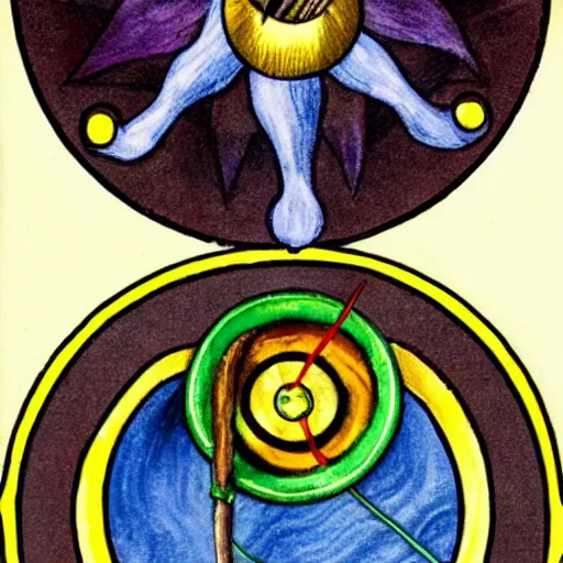 Image similar to a Wiccan ritual spell with a bumblebee placed in the middle of a bloody bullseye, art nouveau