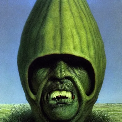 Image similar to Angry Cheesehead portrait, dark fantasy, green, artstation, painted by Zdzisław Beksiński and Wayne Barlowe