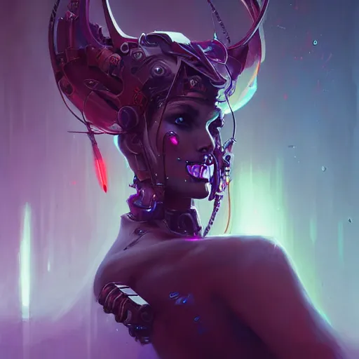 Prompt: a portrait of a nubile cybernetic duchess of hell, cyberpunk concept art by pete mohrbacher and greg rutkowski and wlop and artgerm and josan gonzales, trending on artstation, deviantart, pinterest, unreal engine 5, highly detailed, intricate, sharp focus, digital art, 4 k uhd image