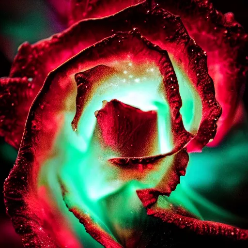 Prompt: award - winning macro of a beautiful rose made of molten lava!!! on black background, highly detailed, hyper - realistic, inner nebula glow!!!, trending on deviantart, artstation and flickr, nasa space photography, national geographic