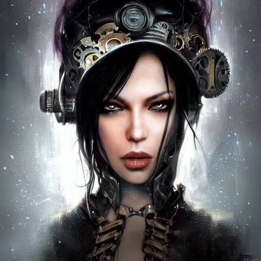 Image similar to aaliyah and kerli koiv, steampunk, darkwave, darksynth, concept headshot art, sharp, digital matte painting, art by luis royo, greg rutkowski, wlop, dramatic lighting, trending on artstation