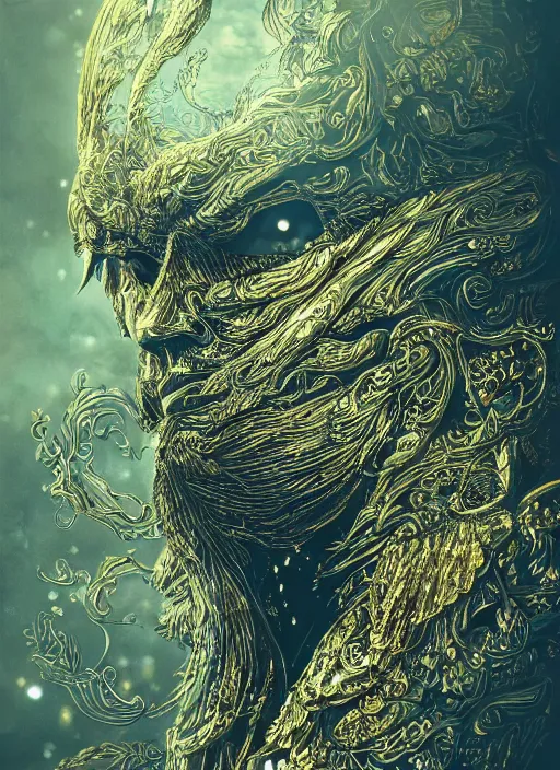 Image similar to glowing silver and golden elements, full close-up portrait, vector crow, book cover, green forest, white moon, establishing shot, extremly high detail, photo-realistic, cinematic lighting, pen and ink, intricate line drawings, by Yoshitaka Amano, Ruan Jia, Kentaro Miura, Artgerm, post processed, concept art, artstation, matte painting, style by eddie mendoza, raphael lacoste, alex ross