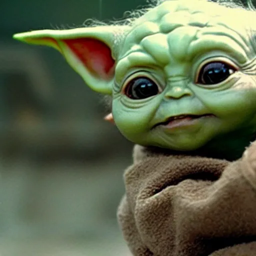 Prompt: a film still of baby yoda's son being trained by luke skywalker in star wars realistic, detailed