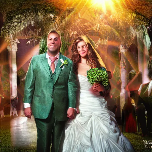 Prompt: iguana people wedding photography high quality HDR sunbeams ray traced lighting