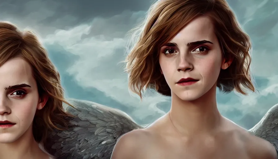 Prompt: Emma Watson as an angel, hyperdetailed, artstation, cgsociety, 8k