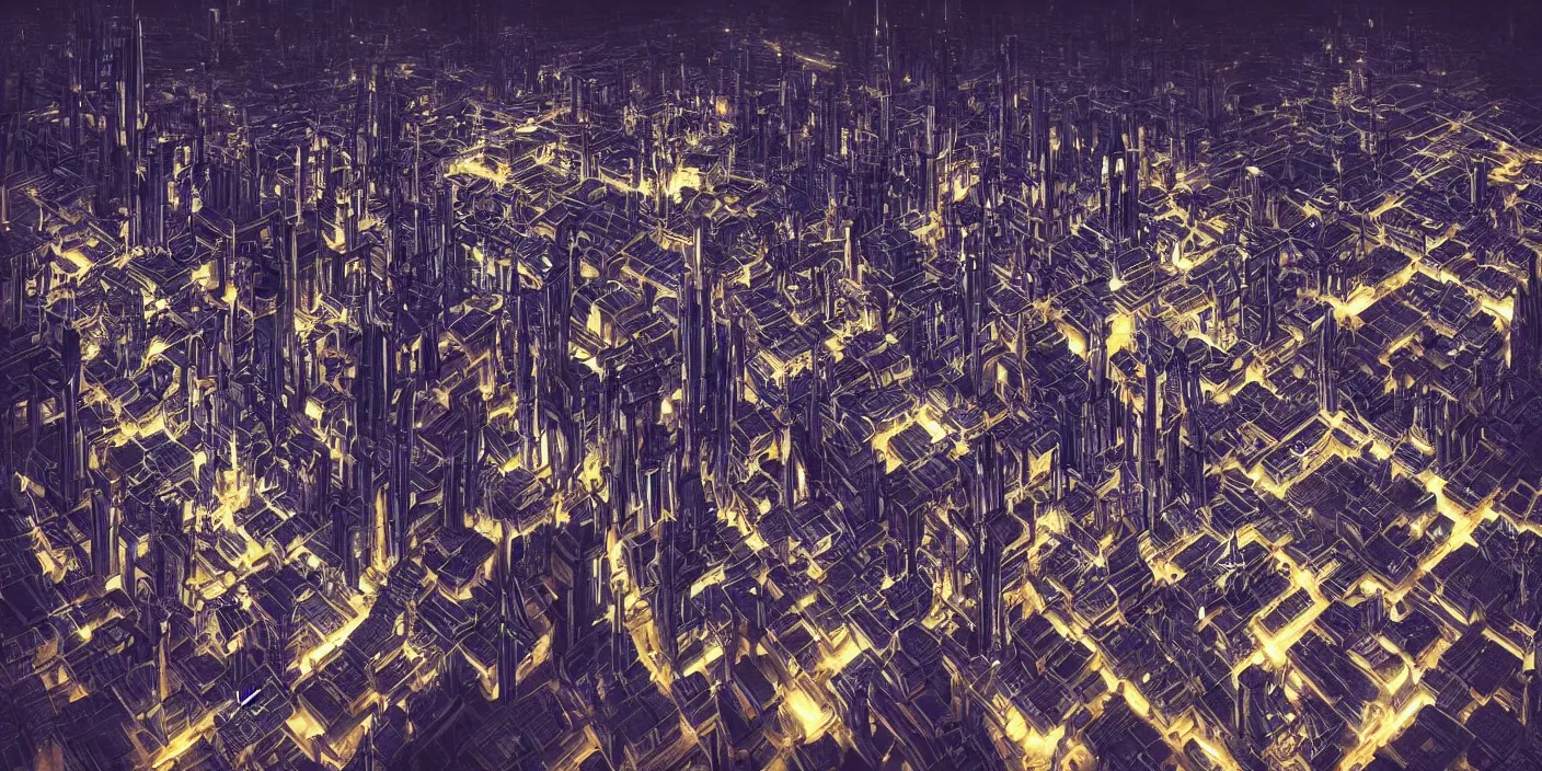 Image similar to A futuristic labyrinth city illuminated at night, detailed, intricate, sci-fi, aesthetic