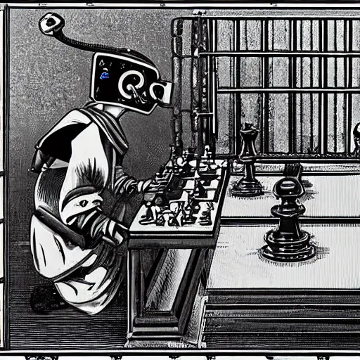 Image similar to complex diagram of original Mechanical Turk - a chess playing automatron