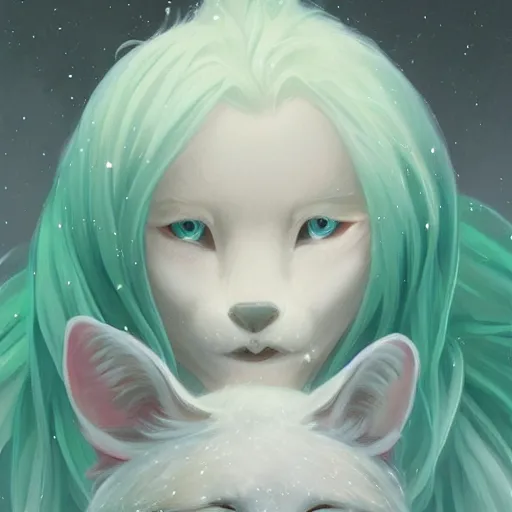 Prompt: aesthetic portrait commission of a albino male furry anthro Liger wearing a cute mint colored cozy soft pastel winter outfit, winter Atmosphere. Character design by charlie bowater, ross tran, artgerm, and makoto shinkai, detailed, inked, western comic book art, 2021 award winning painting