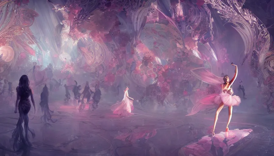 Prompt: victoria secret runway show, light, shadows, reflections, flowers, epic composition, intricate, elegant, volumetric lighting, digital painting, highly detailed, artstation, sharp focus, illustration, concept art, ruan jia, steve mccurry, artgerm and mina petrovic and timothy kong and marina federovna