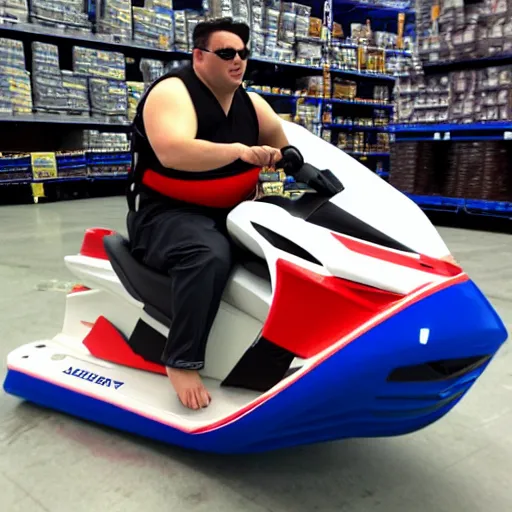 Image similar to NotoriousBIG riding jetski at costco