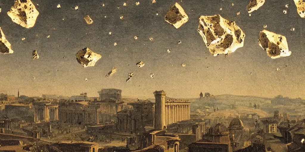 Image similar to meteorites falling from the sky on ancient rome