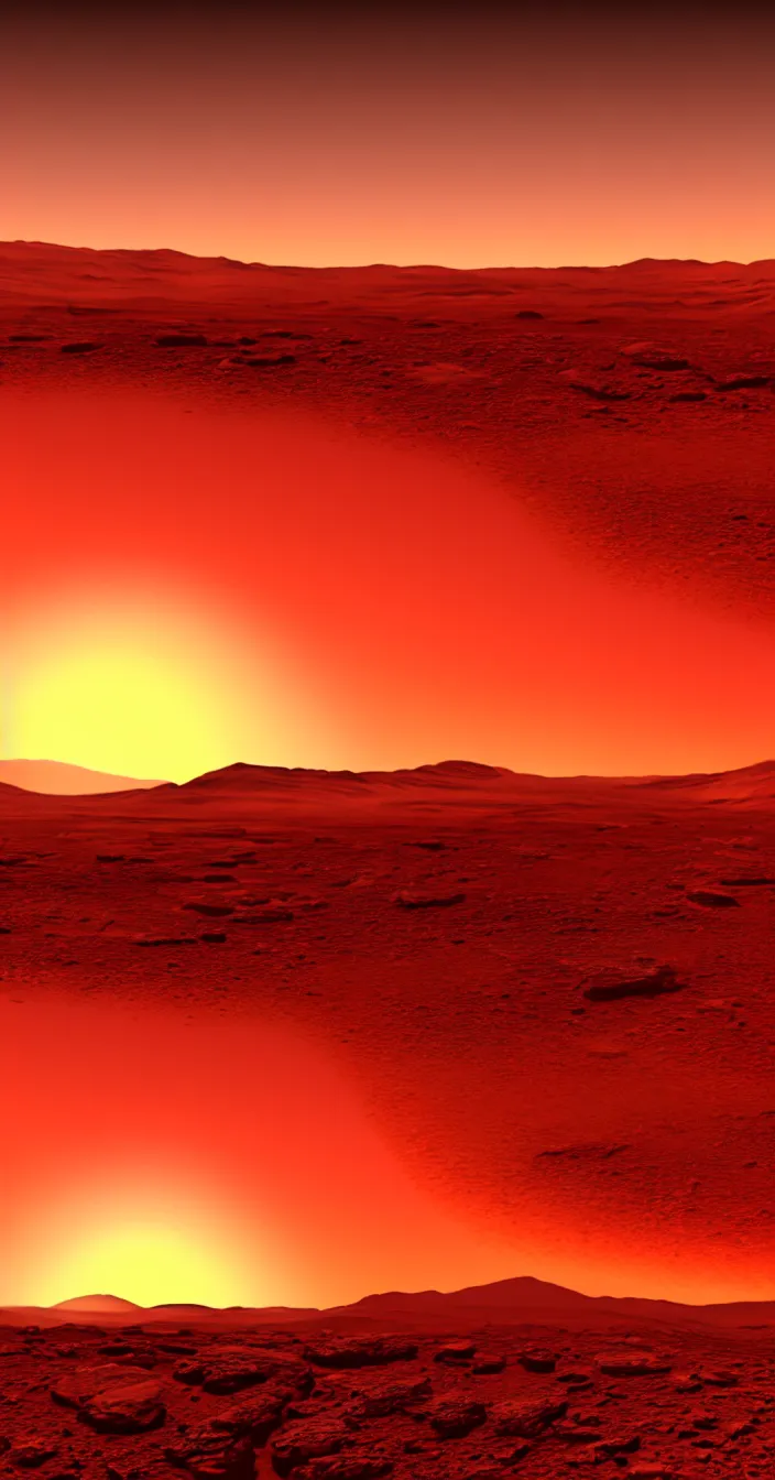 Image similar to realistic photo of colorful sunset on mars planet, very sharp focus, in the style of greg rutswoski, very hyper realistic, highly detailed, fantasy art station