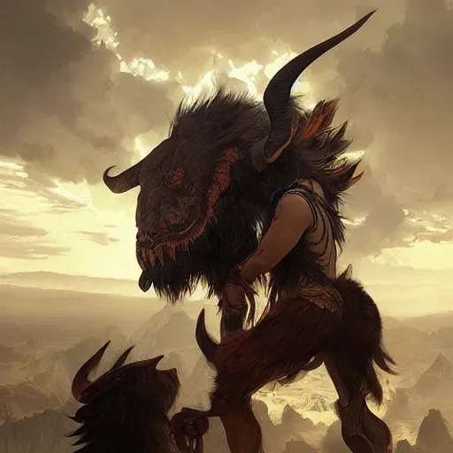 Image similar to Rajang stealing a child, intricate, elegant, sharp focus, illustration, highly detailed, digital painting, concept art, matte, art by WLOP and Artgerm and Greg Rutkowski and Alphonse Mucha, masterpiece