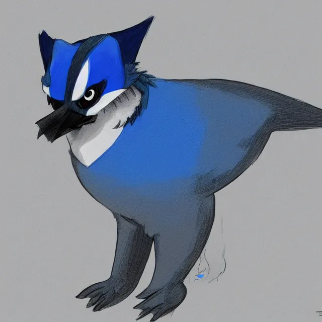 Image similar to a person wearing a fursuit of a blue jay fursona, fursona, furry convention, hotel lobby, indoors, digital art, furry fandom, artstation, deviantart, ref sheet,