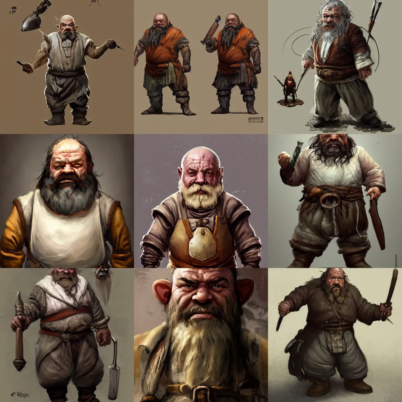 Prompt: dwarf orc chef of 1 9 century, oldman, smuggler, half - life style, character sheet, full body, highly detailed, digital painting, artstation, concept art, smooth, sharp focus, illustration, artstation, art by giger and greg rutkowski and hikari shimoda and edmund blair leighton and charlie bowater