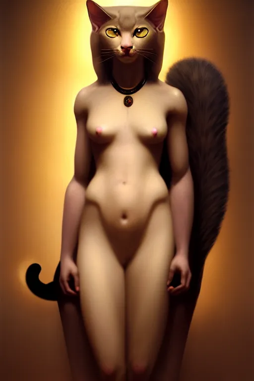 Prompt: softly lit portrait of the beautiful egyptian goddess, bastet, bast, woman / cat hybrid, soft torchlight in an egyptian tomb, digital art by ruan jia and mandy jurgens and artgerm and william - adolphe bouguereau, highly detailed, trending on artstation, award winning,