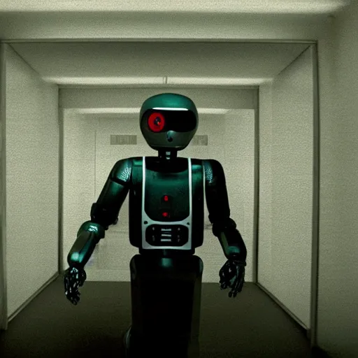 Image similar to movie still of eminem robot, cinematic composition, cinematic light, criterion collection, by edgar wright