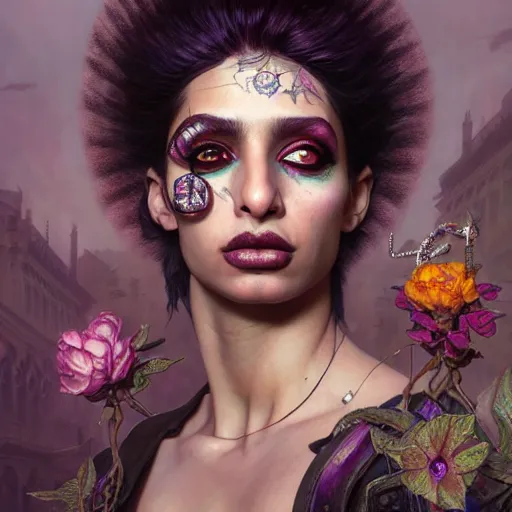 Image similar to portrait painting of iman vellani as a punk fairy, ultra realistic, concept art, intricate details, eerie, highly detailed, photorealistic, octane render, 8 k, unreal engine. art by artgerm and greg rutkowski and charlie bowater and magali villeneuve and alphonse mucha