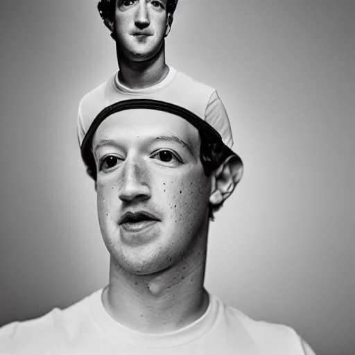 Prompt: A 35mm portrait of Mark Zuckerberg with neck tattoos