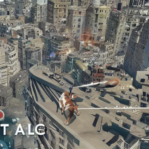 Image similar to gigantic 1 0 0 metres beagle attacking a city, epic cinematic, 4 k, very high detail, epic scale