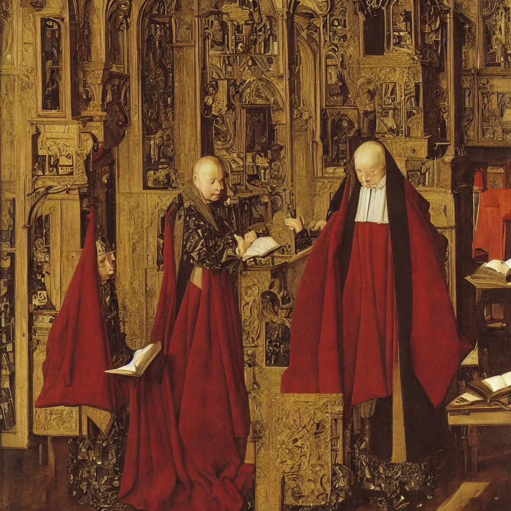 Image similar to a book. painting by jan van eyck, frank sedlacek.