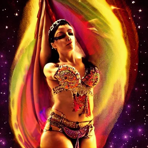 Image similar to Belly dancer looking at a starry sky, epic, digital art, highly detailed, soft light