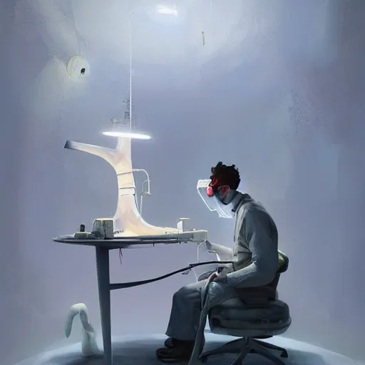 Image similar to the mad scientist at his lab, artwork by Sergey Kolesov