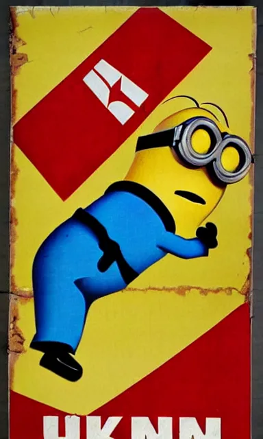 Image similar to Minion on old Soviet poster, high quality, warm colours, red colours