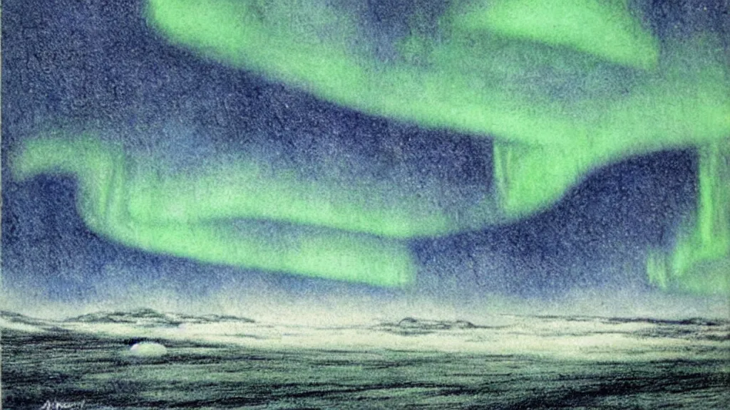 Prompt: the northern lights illustrated by alan lee