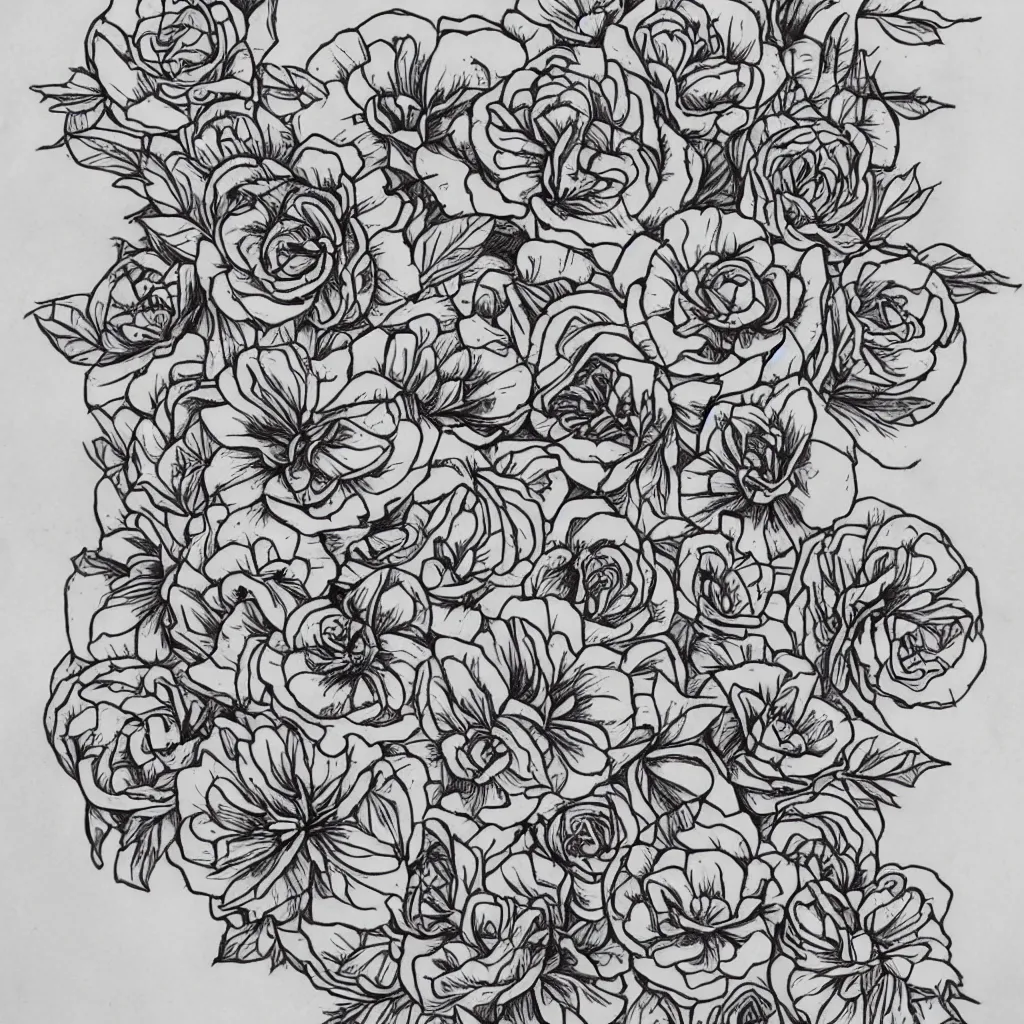 Prompt: tattoo design. line drawing. flowers. pretty