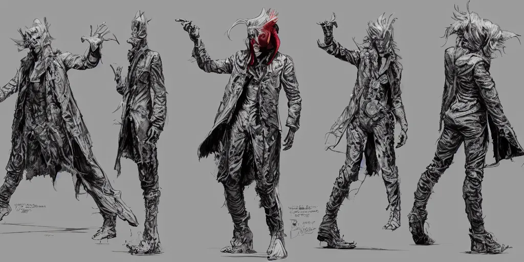 Image similar to david bowie as lazarus, character sheet, concept design, contrast, kim jung gi, greg rutkowski, zabrocki, karlkka, jayison devadas, trending on artstation, 8 k, ultra wide angle, pincushion lens effect