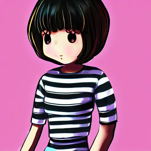 Image similar to Frisk Wearing a striped outfit, digital Painting, ultradetailed, artstation, oil Painting, ultradetailed, artstation