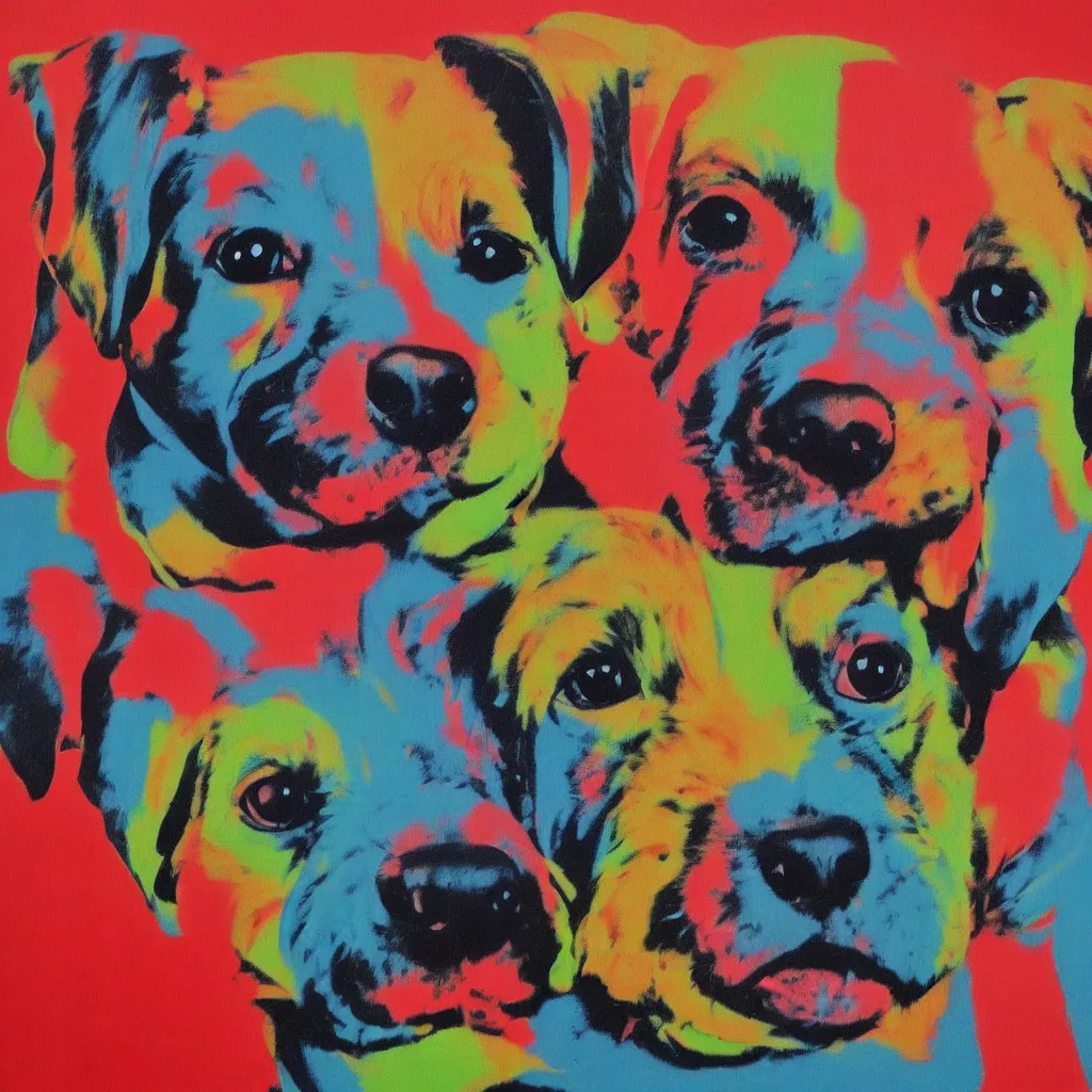 Prompt: painting of cute dog, full stature, in style of andy warhol, photorealistic