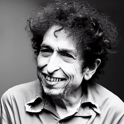 Image similar to bob dylan eating worms, grinning like a child, photograph