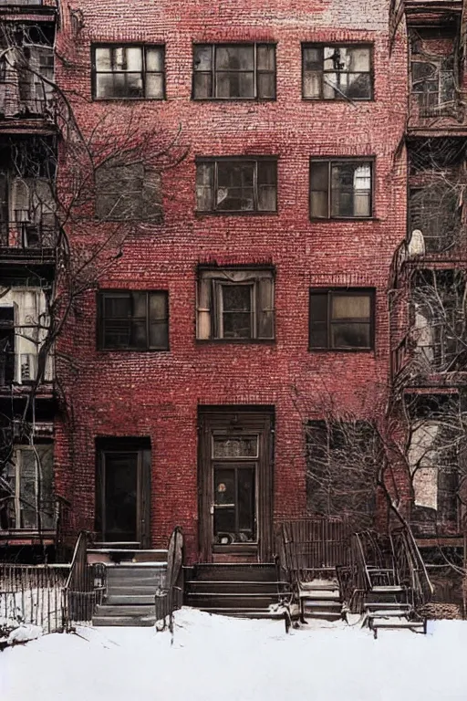 Image similar to (((((a ramshackle manhattan brick brownstone deep in the forest))))) by Andrei Riabovitchev!!!!!!!!!!!!!!!!!!!!!!!!!!!