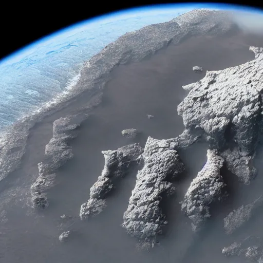 Image similar to picture of the surface of a volcanic planet taken from the window of a space shuttle in orbit, highly detailed, octane render, 4 k, unreal engine