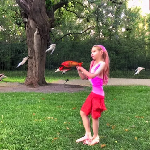 Prompt: Tiktok famous dancer Charli Damelio feeding birds