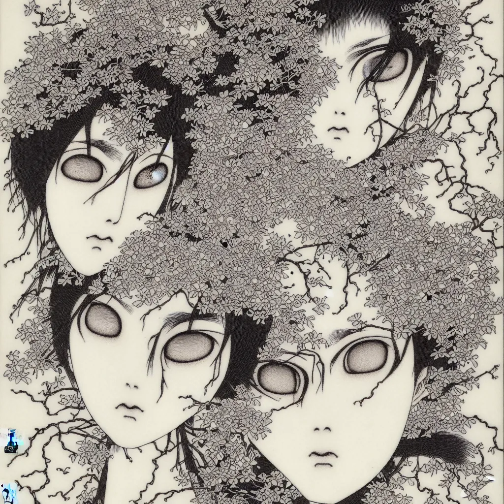 Prompt: prompt: Fragile looking face drawn by Takato Yamamoto, mystic eyes ceramic looking face, inspired by Evangeleon, clean ink detailed line drawing, intricate detail, manga 1980, portrait composition