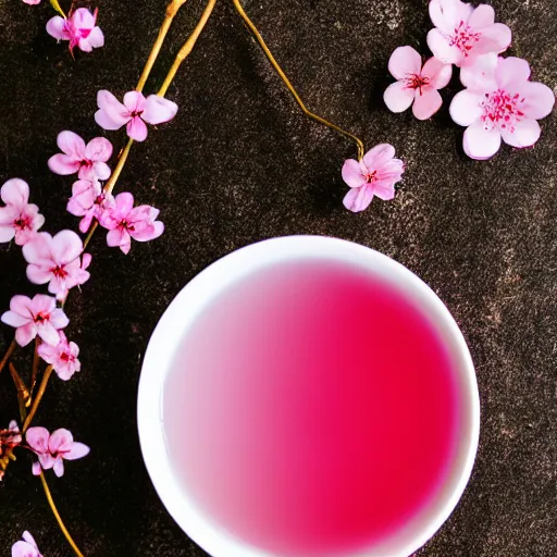 Prompt: photo of cherry blossom tea