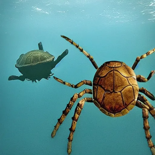 Image similar to “giant spider fight against giant turtle in the middle of the sea”