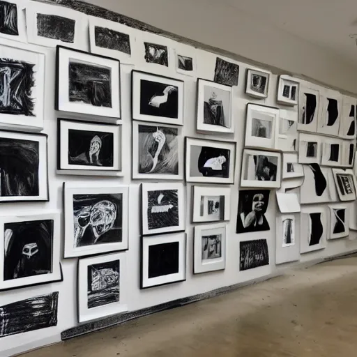 Image similar to a white wall, with five drawings