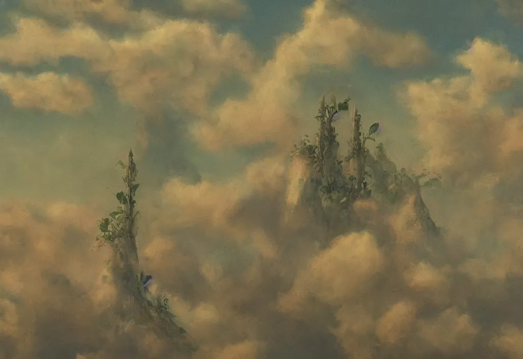 Image similar to a beanstalk reaching the clouds, vast city landscape