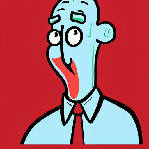 Prompt: handsome squidward as communist, pop art, soviet propaganda, male, male portrait, vivid colors, red color, king, detailed portrait