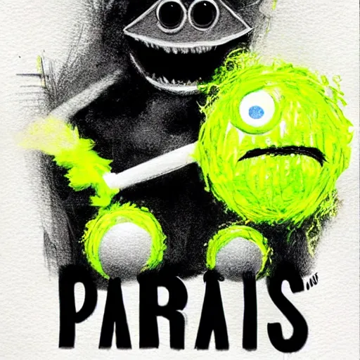 Image similar to Paris Hilton tennis ball monster ,tennis ball, digital art, smoke, fantasy,chalk, magic, trending on artstation, ultra detailed, professional illustration by Basil Gogos